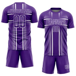 Maglia da calcio bianca e viola con linee uniformi stampate a sublimazione