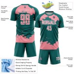 Maglia da calcio personalizzata con stampa a sublimazione di medie dimensioni, motivo astratto, rosa e bianco, frammento verde acqua Maglia da calcio personalizzata con stampa a sublimazione di medie dimensioni, motivo astratto, rosa e bianco, frammento verde acqua