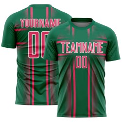 Maglia da calcio personalizzata con stampa a sublimazione al neon, linee Kelly Green, uniforme rosa-bianca