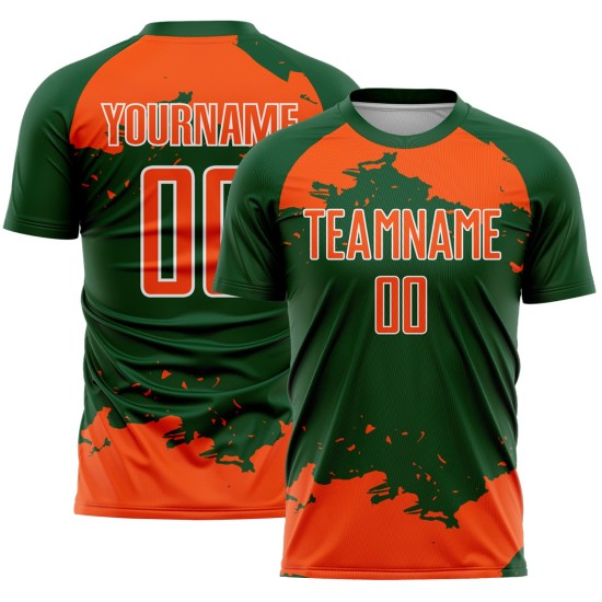 Maglia da calcio personalizzata verde arancione-bianca con frammento uniforme astratto di arte sublimatica Maglia da calcio personalizzata verde arancione-bianca con frammento uniforme astratto di arte sublimatica