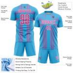 Maglia da calcio personalizzata Sky Lines rosa-bianca blu con stampa sublimatica Maglia da calcio personalizzata Sky Lines rosa-bianca blu con stampa sublimatica