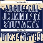 Maglia da calcio personalizzata con frammento astratto, stampata a sublimazione, uniforme blu navy, crema e bianco Maglia da calcio personalizzata con frammento astratto, stampata a sublimazione, uniforme blu navy, crema e bianco