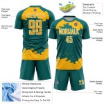 Frammento di sublimazione di uniforme da calcio verde acqua astratta in oro e bianco personalizzato Frammento di sublimazione di uniforme da calcio verde acqua astratta in oro e bianco personalizzato