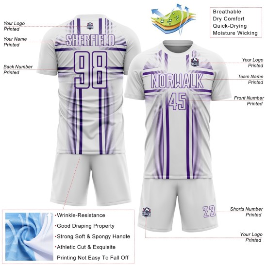 Maglia da calcio viola uniforme con linee sublimatiche bianche personalizzate Maglia da calcio viola uniforme con linee sublimatiche bianche personalizzate