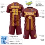 Maglia personalizzata da calcio con stampa sublimatica bordeaux e oro-bianco Maglia personalizzata da calcio con stampa sublimatica bordeaux e oro-bianco
