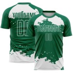 Maglia da calcio Kelly bianca personalizzata con tecnica di sublimazione, frammento astratto verde Maglia da calcio Kelly bianca personalizzata con tecnica di sublimazione, frammento astratto verde