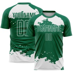 Maglia da calcio Kelly bianca personalizzata con tecnica di sublimazione, frammento astratto verde