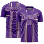 Maglia da calcio personalizzata con stampa sublimatica viola e crema Maglia da calcio personalizzata con stampa sublimatica viola e crema