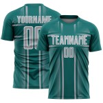 Maglia da calcio con linee uniformi, colore grigio-verde acqua e bianco, stampata a sublimazione personalizzata Maglia da calcio con linee uniformi, colore grigio-verde acqua e bianco, stampata a sublimazione personalizzata
