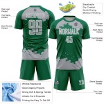 Maglia da calcio personalizzata astratta verde grigio-bianca Kelly, frammento, arte sublimatica Maglia da calcio personalizzata astratta verde grigio-bianca Kelly, frammento, arte sublimatica