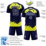 Maglia personalizzata, uniforme, arte, giallo-bianco, neon, astratto, calcio, frammento blu navy, sublimazione Maglia personalizzata, uniforme, arte, giallo-bianco, neon, astratto, calcio, frammento blu navy, sublimazione