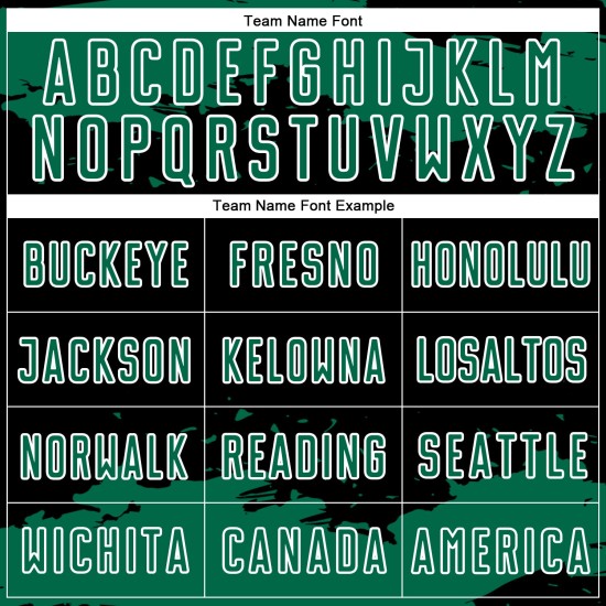 Maglia da calcio Kelly Uniform Black Abstract personalizzata con stampa a sublimazione, frammento verde-bianco Maglia da calcio Kelly Uniform Black Abstract personalizzata con stampa a sublimazione, frammento verde-bianco