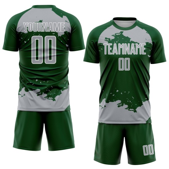 Frammento personalizzato di uniforme grigio-bianca con sublimazione, maglia verde, arte astratta del calcio Frammento personalizzato di uniforme grigio-bianca con sublimazione, maglia verde, arte astratta del calcio