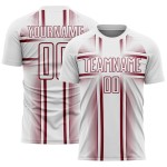 Maglia da calcio bianca con linee cremisi stampate a sublimazione personalizzata Maglia da calcio bianca con linee cremisi stampate a sublimazione personalizzata