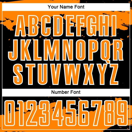 Maglia da calcio con stampa sublimatica nera, motivo astratto arancione-bianco, personalizzata Maglia da calcio con stampa sublimatica nera, motivo astratto arancione-bianco, personalizzata