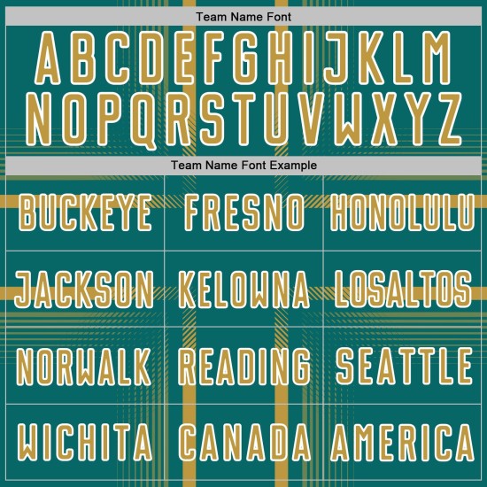 Maglia da calcio personalizzata Old Lines Sublimation Uniform Teal Oro-Bianco Maglia da calcio personalizzata Old Lines Sublimation Uniform Teal Oro-Bianco