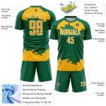 Maglia da calcio Kelly oro-bianca personalizzata Green Art con frammento astratto e stampa a sublimazione