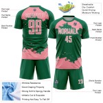 Maglia verde personalizzata Kelly, frammento artistico, stampa astratta rosa-bianca, sublimazione, calcio medio Maglia verde personalizzata Kelly, frammento artistico, stampa astratta rosa-bianca, sublimazione, calcio medio