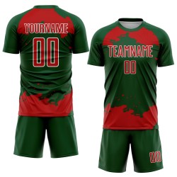 Maglia da calcio personalizzata con stampa artistica a sublimazione astratta, frammento verde-rosso-bianco Maglia da calcio personalizzata con stampa artistica a sublimazione astratta, frammento verde-rosso-bianco