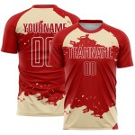 Maglia da calcio personalizzata astratta con frammento rosso e bianco panna, stampata a sublimazione artistica Maglia da calcio personalizzata astratta con frammento rosso e bianco panna, stampata a sublimazione artistica