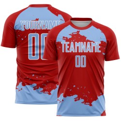Frammento di maglia personalizzata sublimazione blu-bianca uniforme da calcio luce rossa arte astratta