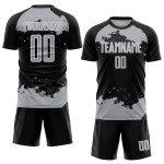 Maglia nera con frammento astratto, uniforme da calcio, stampata su sublimazione, grigio-bianco, personalizzata Maglia nera con frammento astratto, uniforme da calcio, stampata su sublimazione, grigio-bianco, personalizzata
