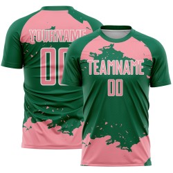 Maglia verde personalizzata Kelly, frammento artistico, stampa astratta rosa-bianca, sublimazione, calcio medio