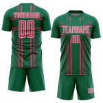 Maglia da calcio personalizzata con stampa a sublimazione al neon, linee Kelly Green, uniforme rosa-bianca Maglia da calcio personalizzata con stampa a sublimazione al neon, linee Kelly Green, uniforme rosa-bianca