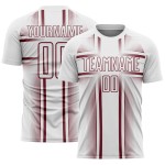 Maglia da calcio personalizzata con linee bordeaux e stampata a sublimazione bianca Maglia da calcio personalizzata con linee bordeaux e stampata a sublimazione bianca