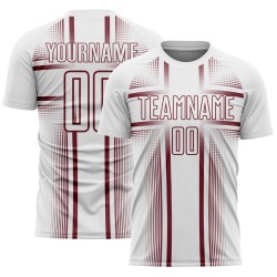 Maglia da calcio personalizzata con linee bordeaux e stampata a sublimazione bianca