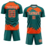 Maglia personalizzata astratta uniforme arancione-bianca sublimazione frammento d'arte verde acqua calcio Maglia personalizzata astratta uniforme arancione-bianca sublimazione frammento d'arte verde acqua calcio