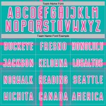 Maglia da calcio personalizzata con linee uniformi rosa-bianche, stampa a sublimazione, acquamarina Maglia da calcio personalizzata con linee uniformi rosa-bianche, stampa a sublimazione, acquamarina