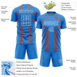 Maglia da calcio personalizzata con linee di sublimazione blu polvere arancione e bianco Maglia da calcio personalizzata con linee di sublimazione blu polvere arancione e bianco