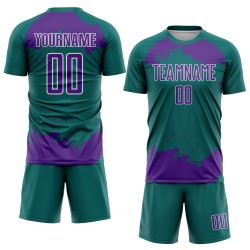 Frammento di uniforme astratta da calcio, maglia da calcio viola-verde acqua e bianca, arte personalizzata Frammento di uniforme astratta da calcio, maglia da calcio viola-verde acqua e bianca, arte personalizzata