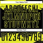 Frammento di maglia gialla con stampa sublimatica uniforme nera, arte astratta al neon personalizzata da calcio Frammento di maglia gialla con stampa sublimatica uniforme nera, arte astratta al neon personalizzata da calcio