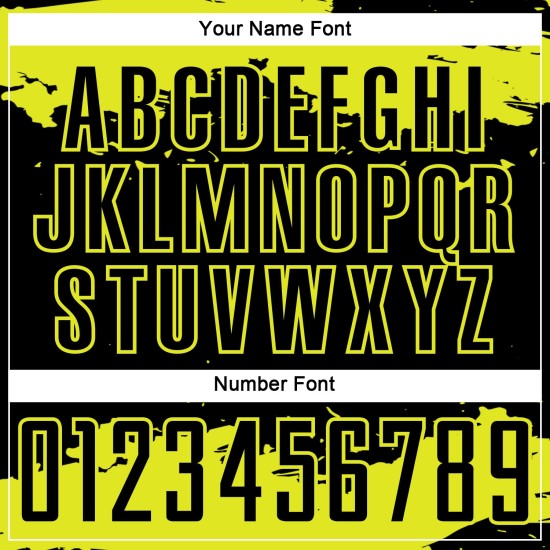 Frammento di maglia gialla con stampa sublimatica uniforme nera, arte astratta al neon personalizzata da calcio Frammento di maglia gialla con stampa sublimatica uniforme nera, arte astratta al neon personalizzata da calcio