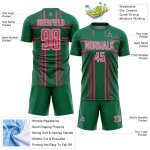 Maglia da calcio personalizzata con stampa a sublimazione al neon, linee Kelly Green, uniforme rosa-bianca Maglia da calcio personalizzata con stampa a sublimazione al neon, linee Kelly Green, uniforme rosa-bianca
