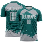Maglia da calcio personalizzata con sublimazione, frammento di uniforme grigio-bianca, arte astratta Maglia da calcio personalizzata con sublimazione, frammento di uniforme grigio-bianca, arte astratta