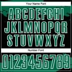 Maglia da calcio Kelly Uniform Black Abstract personalizzata con stampa a sublimazione, frammento verde-bianco Maglia da calcio Kelly Uniform Black Abstract personalizzata con stampa a sublimazione, frammento verde-bianco