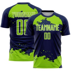 Maglia da calcio Frammento Neon Sublimazione Artistica Uniforme Personalizzata Astratto Blu Navy Verde-Bianco