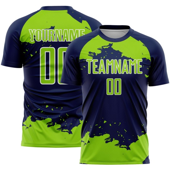 Maglia da calcio Frammento Neon Sublimazione Artistica Uniforme Personalizzata Astratto Blu Navy Verde-Bianco Maglia da calcio Frammento Neon Sublimazione Artistica Uniforme Personalizzata Astratto Blu Navy Verde-Bianco