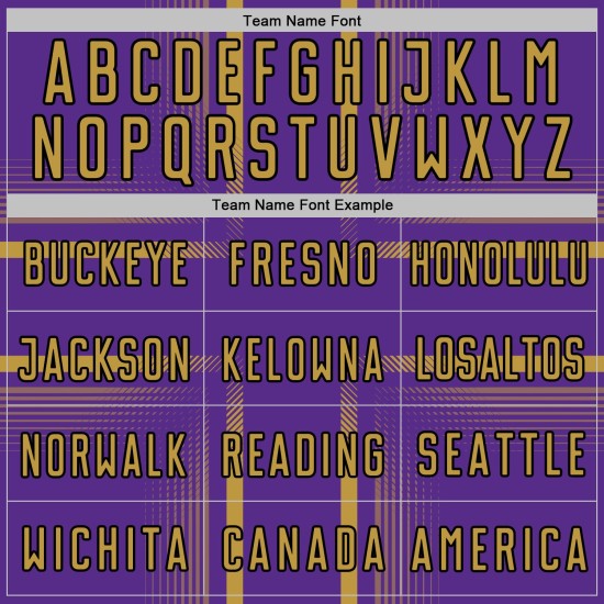 Maglia da calcio personalizzata con linee viola uniforme stampata a sublimazione, oro antico-nero Maglia da calcio personalizzata con linee viola uniforme stampata a sublimazione, oro antico-nero