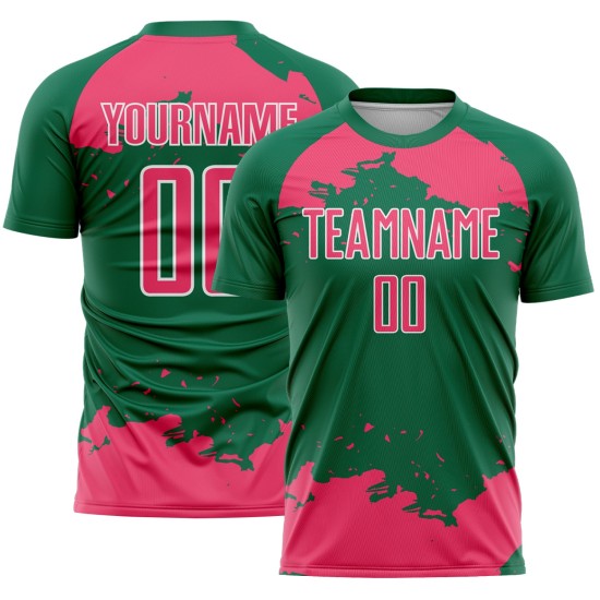 Maglia da calcio personalizzata, motivo Kelly, rosa-bianco verde, frammento astratto, sublimazione, neon Maglia da calcio personalizzata, motivo Kelly, rosa-bianco verde, frammento astratto, sublimazione, neon