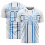 Maglia da calcio personalizzata con stampa sublimatica blu polvere e linee bianche Maglia da calcio personalizzata con stampa sublimatica blu polvere e linee bianche
