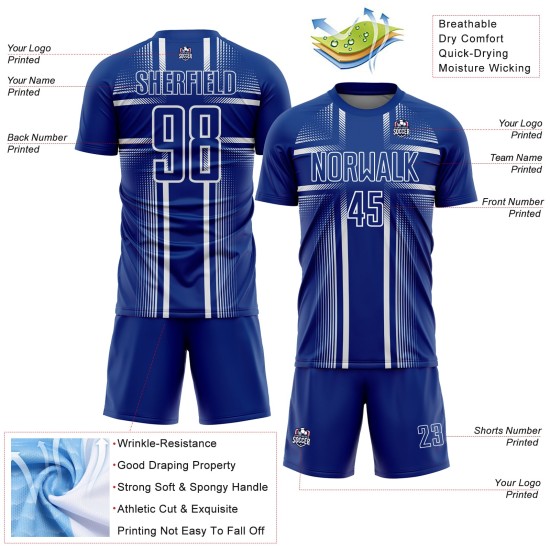 Maglia da calcio uniforme Royal Lines Sublimazione bianca personalizzata Maglia da calcio uniforme Royal Lines Sublimazione bianca personalizzata
