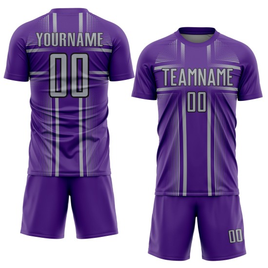 Maglia da calcio Purple Lines grigio-nera personalizzata con stampa a sublimazione