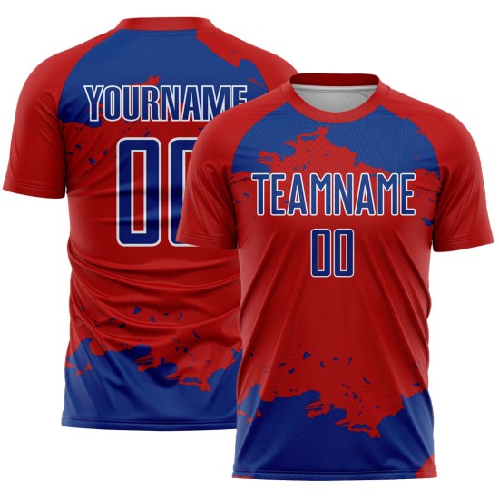 Maglia astratta rossa sublimazione frammento personalizzato arte uniforme calcio bianco-reale Maglia astratta rossa sublimazione frammento personalizzato arte uniforme calcio bianco-reale