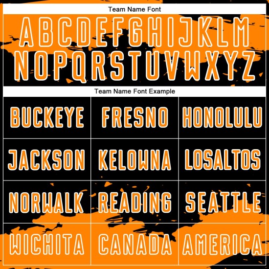 Maglia da calcio con stampa sublimatica nera, motivo astratto arancione-bianco, personalizzata Maglia da calcio con stampa sublimatica nera, motivo astratto arancione-bianco, personalizzata