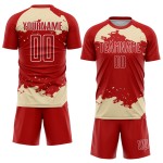 Maglia da calcio personalizzata astratta con frammento rosso e bianco panna, stampata a sublimazione artistica Maglia da calcio personalizzata astratta con frammento rosso e bianco panna, stampata a sublimazione artistica