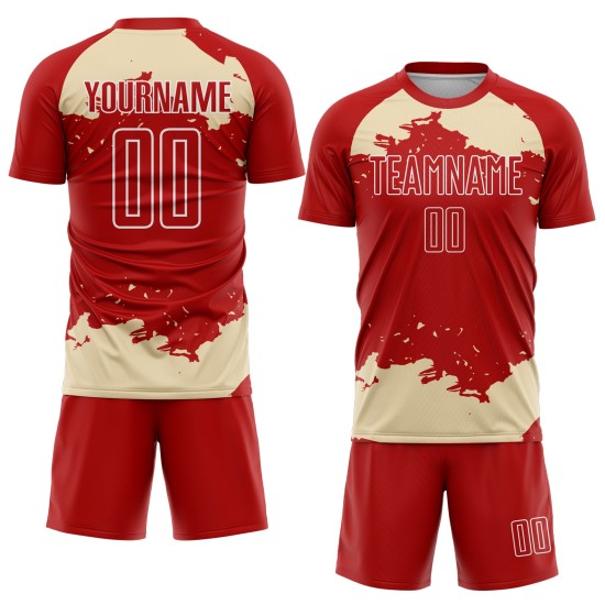 Maglia da calcio personalizzata astratta con frammento rosso e bianco panna, stampata a sublimazione artistica Maglia da calcio personalizzata astratta con frammento rosso e bianco panna, stampata a sublimazione artistica
